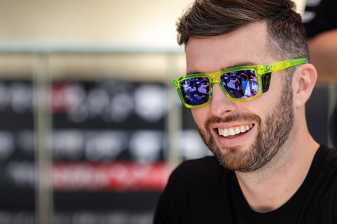 Man wearing the Performance Vise Sunglasses: Antifreeze Z87+ with black side shields