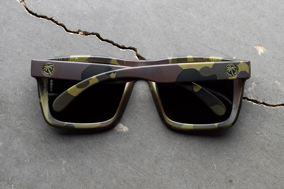 Heat Wave Visual Vise Z87 Sunglasses with fleck camo frame close-up