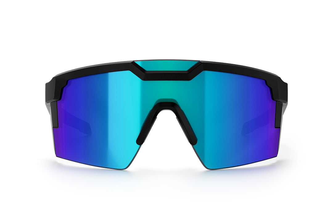 Front view shot of the Future Tech Sunglasses: NHRA with galaxy blue lens on a white background.