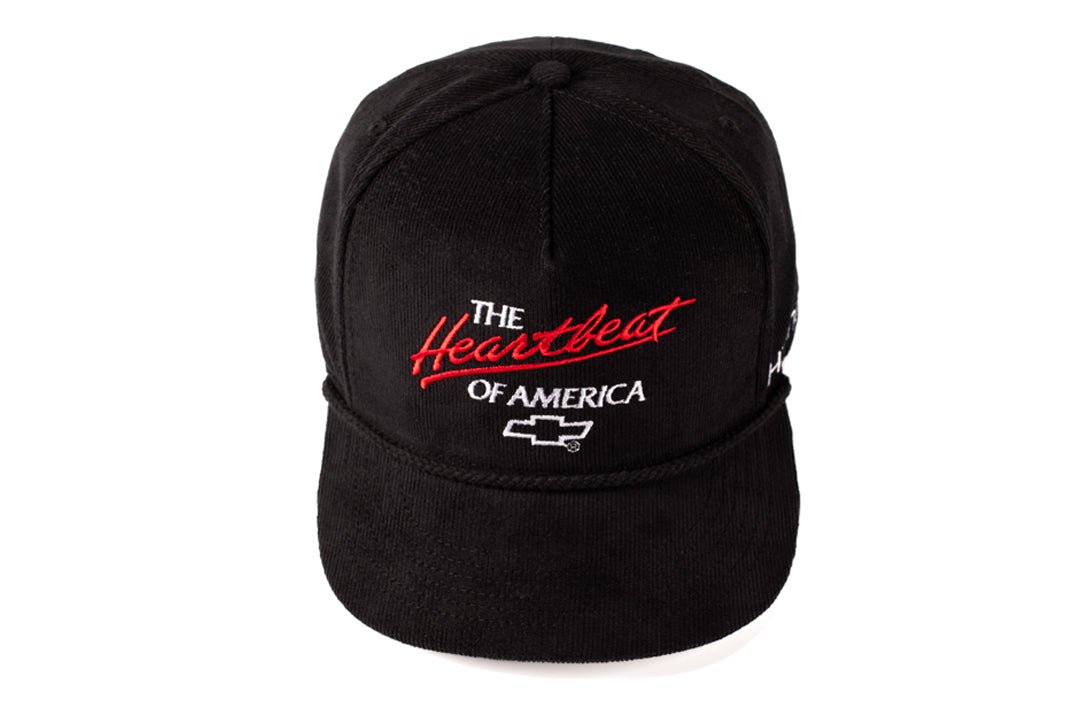 Top view of the Heat Wave Visual X Chevrolet Heart Beat of America Black Corduroy Hat.