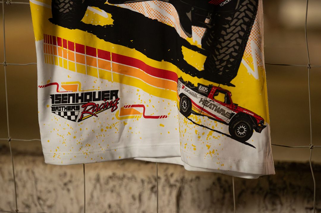 Closeup of the Isenhouer Truck design on the Heat Wave Visual Isenhouer Racing T-shirt.
