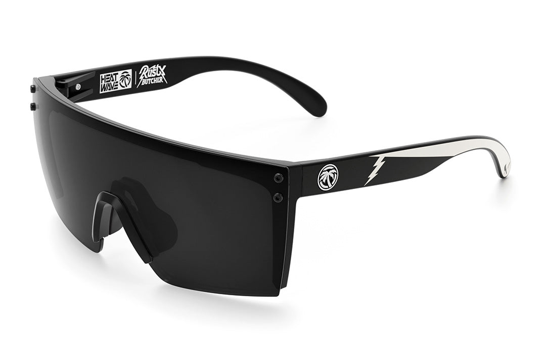 Heat Wave Visual Lazer Face Sunglasses with black frame, rusty butcher arms and black lens.