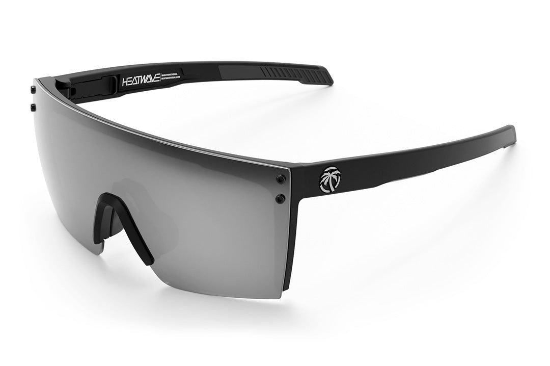 Heat Wave Visual Performance Lazer Face Sunglasses with black frame and silver lens.