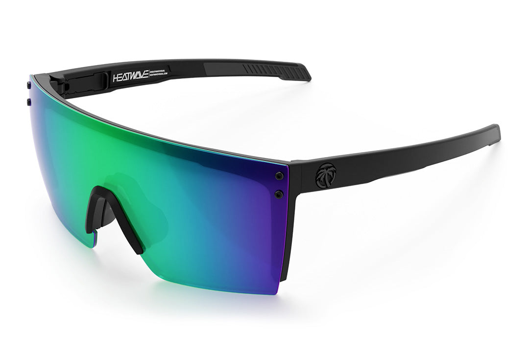 Heat Wave Visual Performance XL Lazer Face Sunglasses with black frame and piff green blue lens.