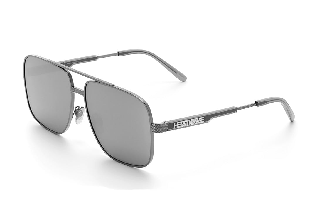 Heat Wave Visual Nimitz Sunglasses with gun metal frame and silver lenses.