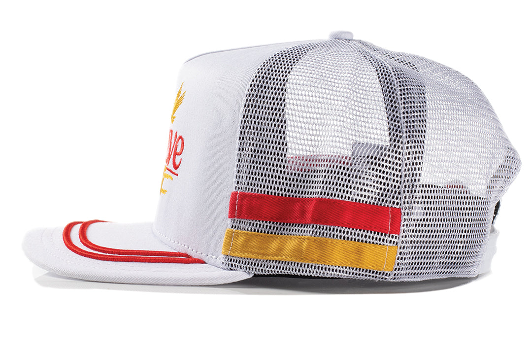 Side shot of the Heat Wave Offshore Hat - White on a white background