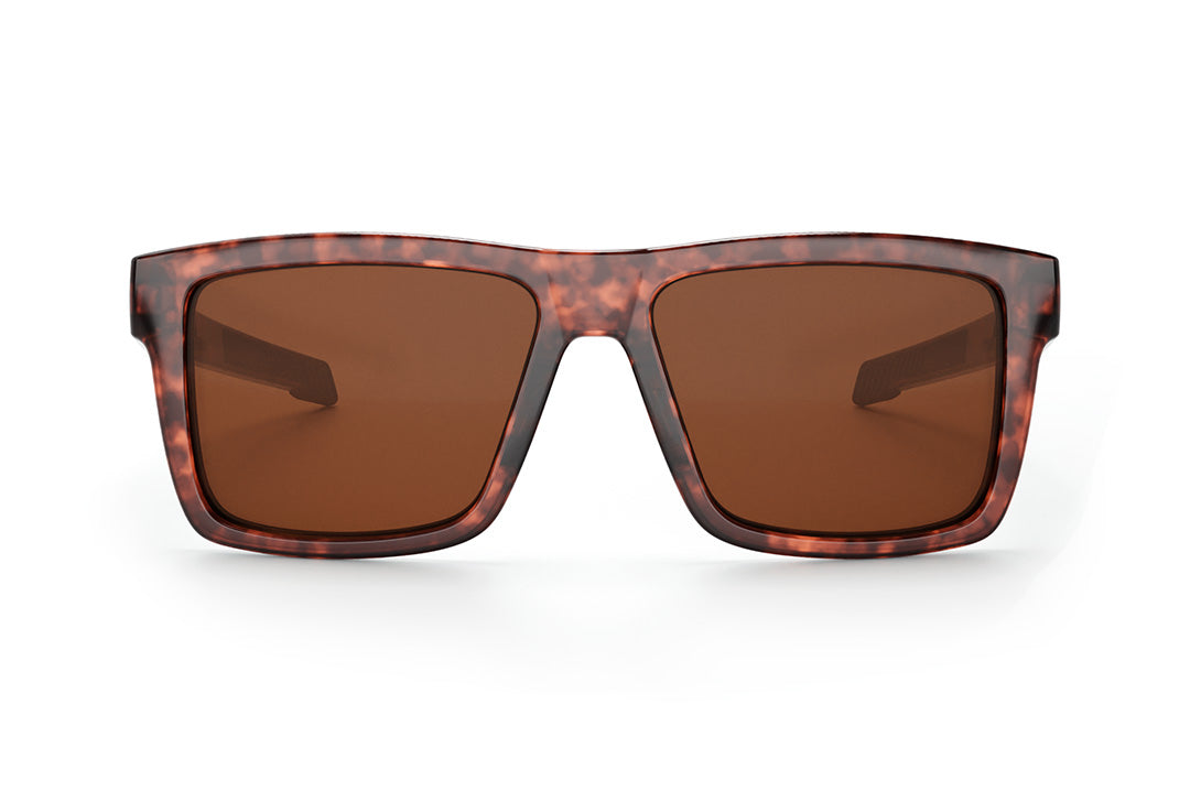 Front view of the Heat Wave Visual Performance Vise Sunglasses with tortoise frame, brown lenses and matching side shields.