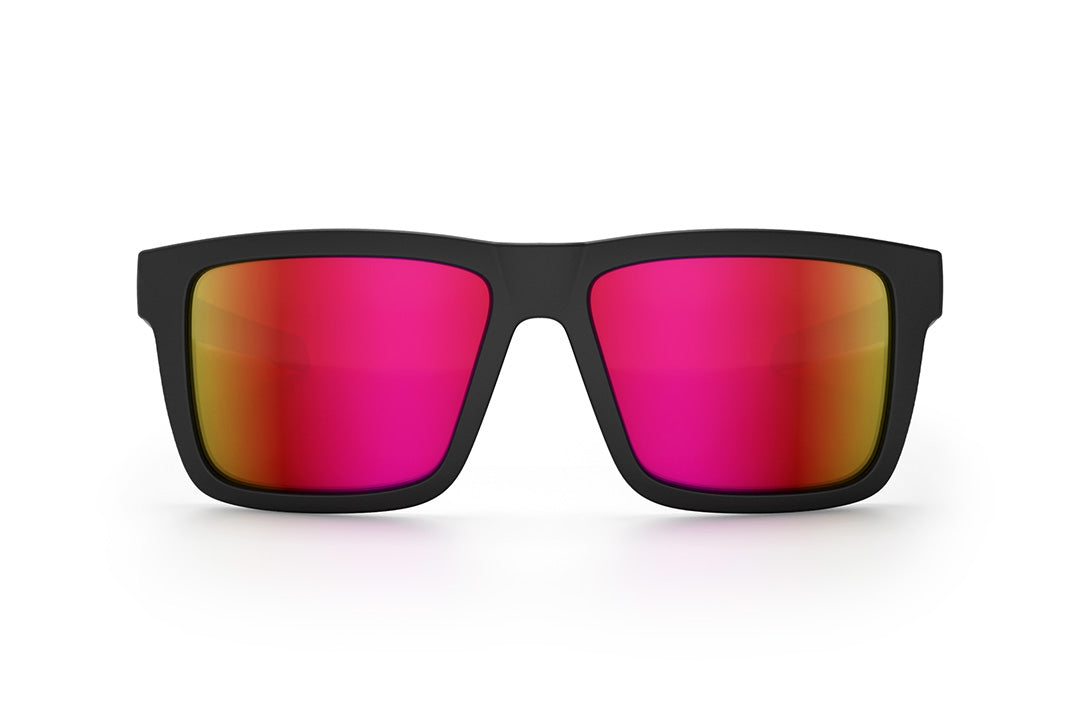 Front view of the Heat Wave Visual Performance XL Vise Sunglasses with black frame, spectrum pink yellow lenses and matching side shields.
