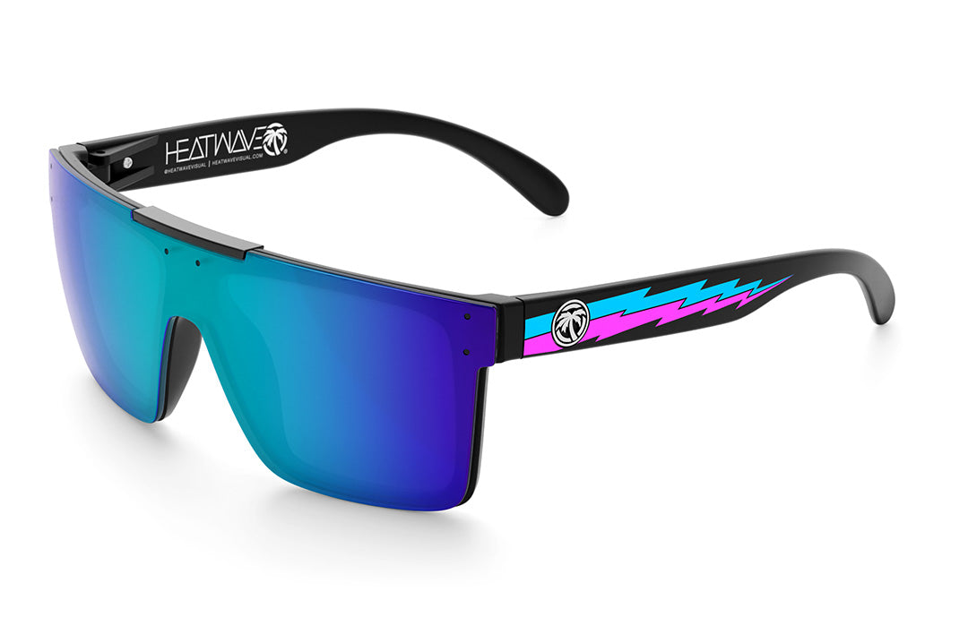 Heat Wave Visual Quatro Sunglasses with black frame, phase blue print arms and galaxy blue lens.