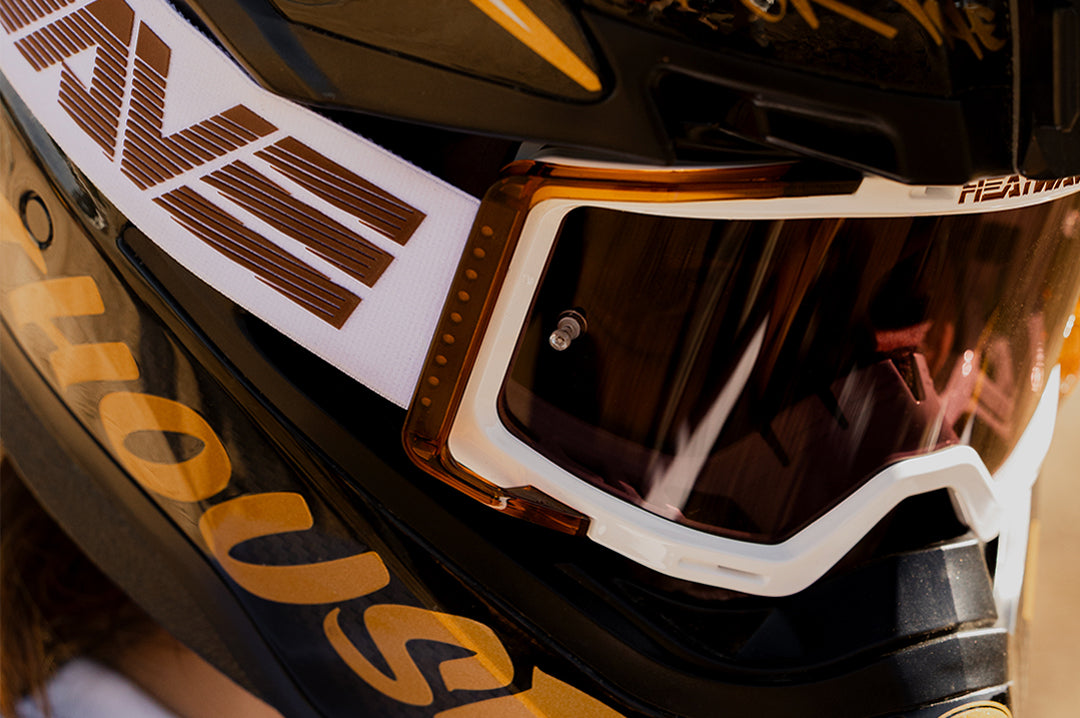 Close up shot man wearing The MXG-250 Moto Goggle - Saddle
