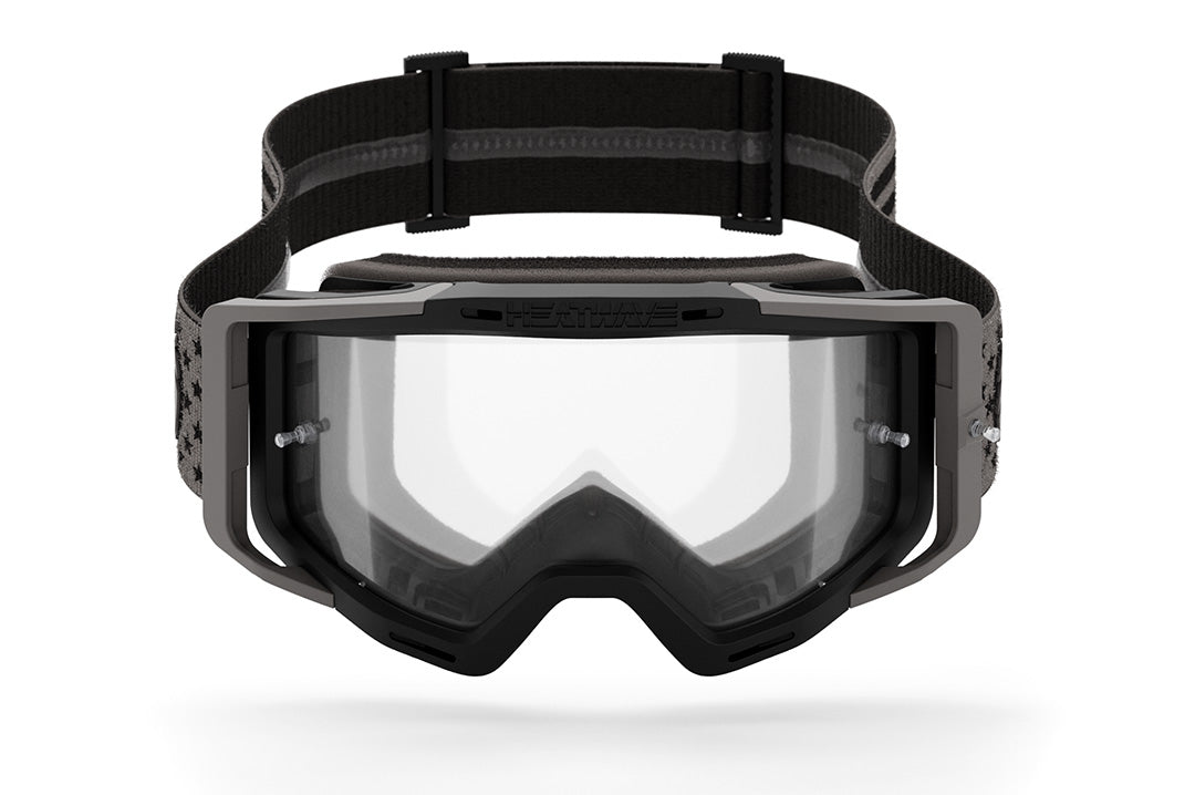 Front view of the Heat Wave Visual MXG 250 Motosport Goggle in the socom black color way.