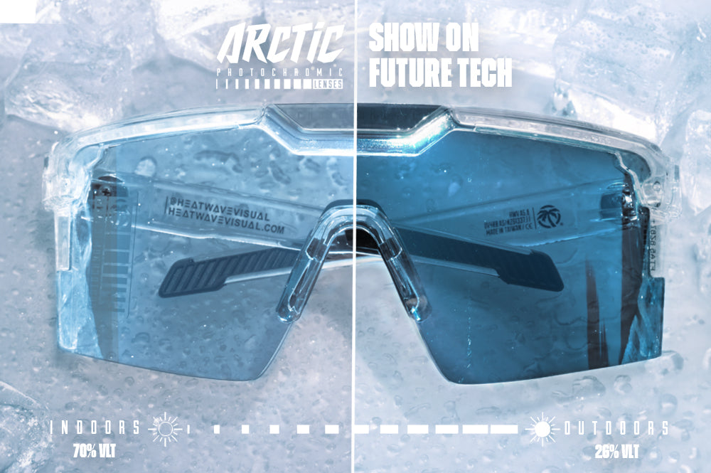A photo of the difference in VLT of the Arctic Photochromic lens.