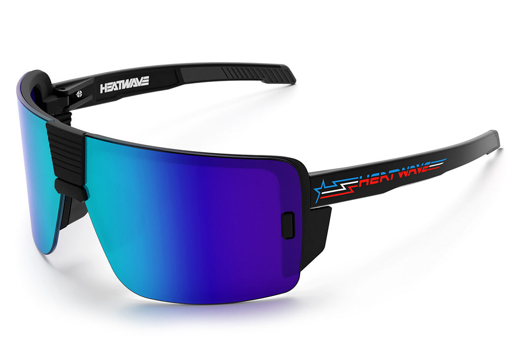 Heat Wave Visual Vector Sunglasses with black frame, speed star arms and galaxy blue lens.