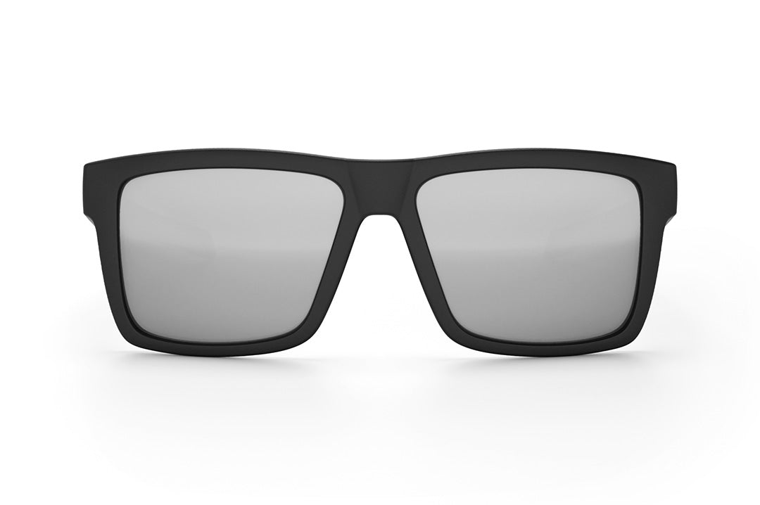 Front view of the Heat Wave Visual Performance Vise Sunglasses with black frame and silver lenses.