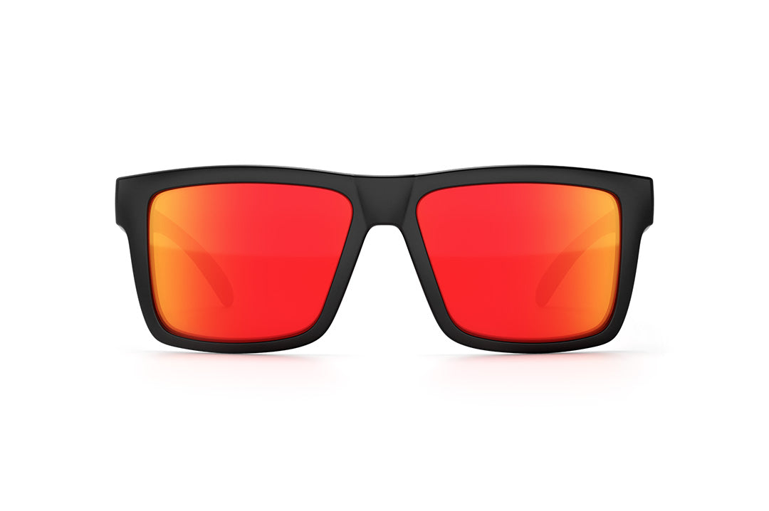Front of the Heat Wave Visual Vise Sunglasses with black frame and sunblast orange yellow lenses.