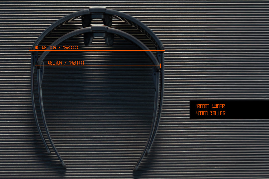 Top size comparison of Heat Wave Visual XL Vector and Vector Sunglasses.