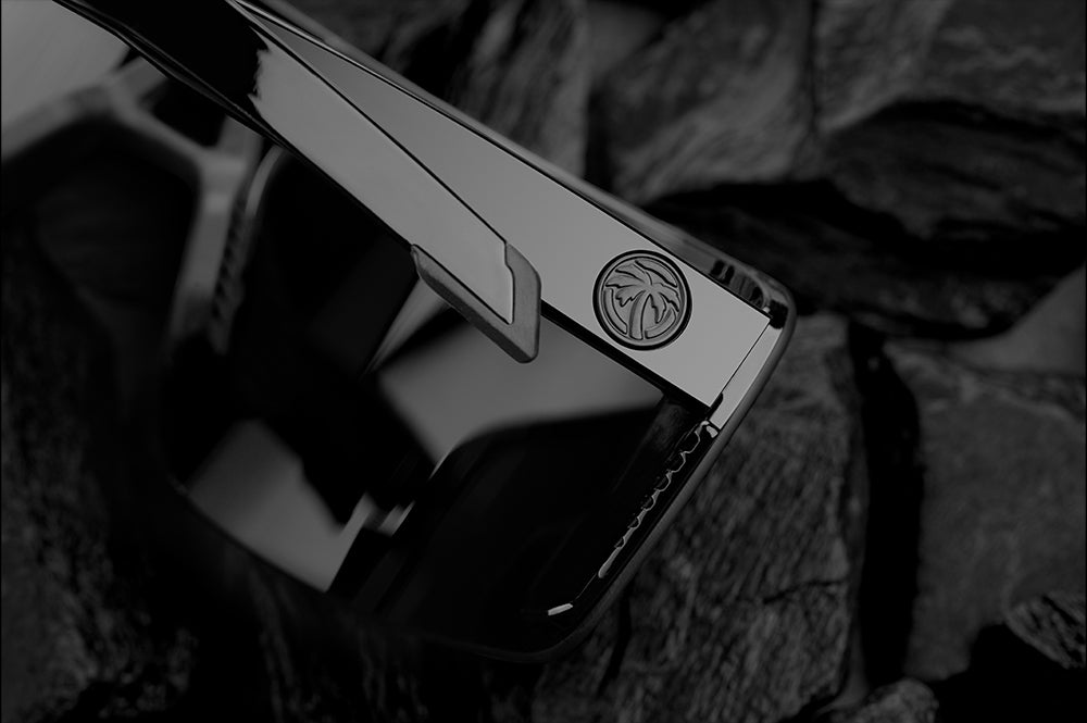 Close-up of the Heat Wave Visual Vector Gloss Black Sunglasses.