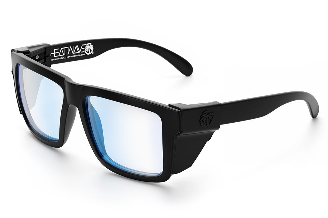 Heat Wave Visual XL Vise Sunglasses with black frame, clear blue blocker lenses and black side shields.