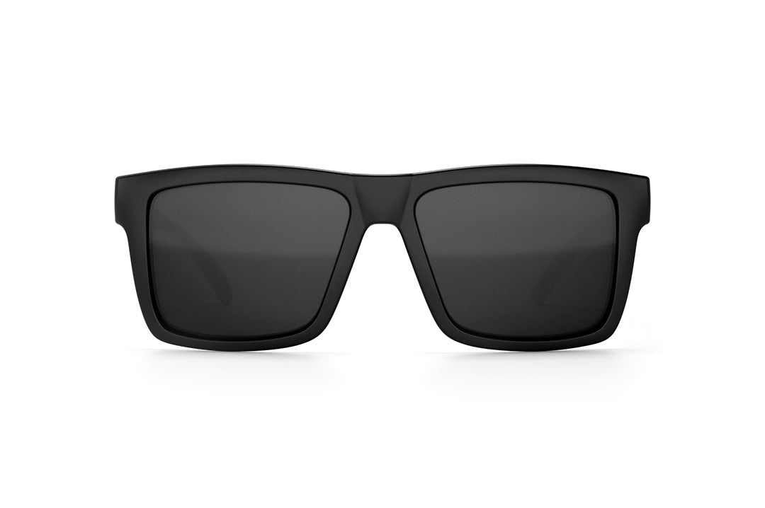 Front view of Heat Wave Visual Vise Sunglasses with black frame, bones print arms and black lenses.