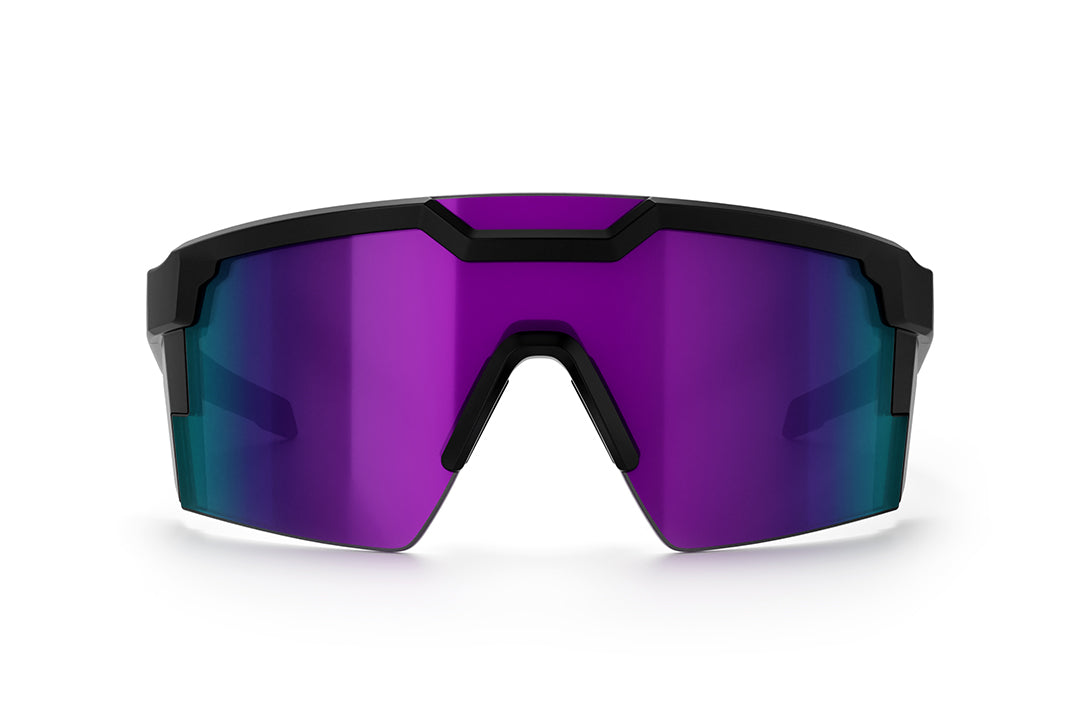 Front of Heat Wave Visual Future Tech Sunglasses with black frame and ultra violet lens.