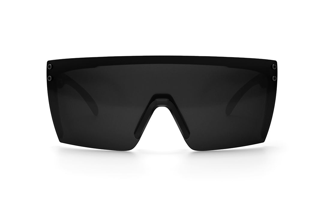 Front view of Heat Wave Visual Lazer Face Sunglasses with black frame and black lens.