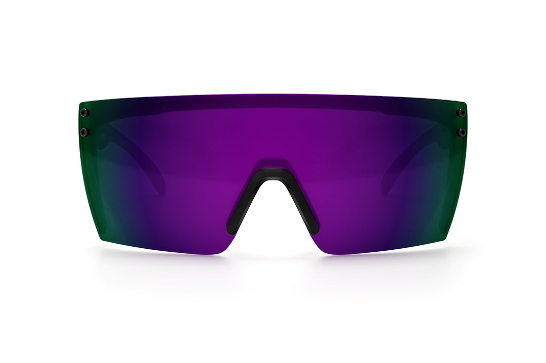 Front view of Heat Wave Visual Lazer Face Sunglasses with black frame and ultra violet lens.