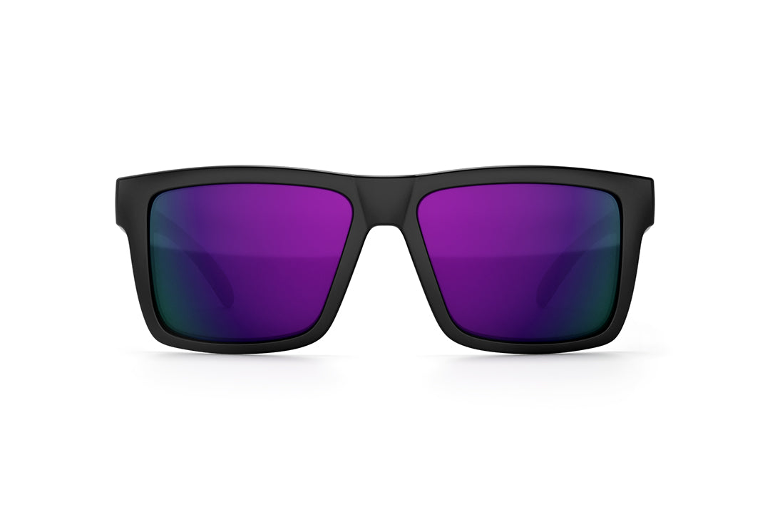 Front view of Heat Wave Visual Vise Sunglasses with black frame and ultra violet lenses.