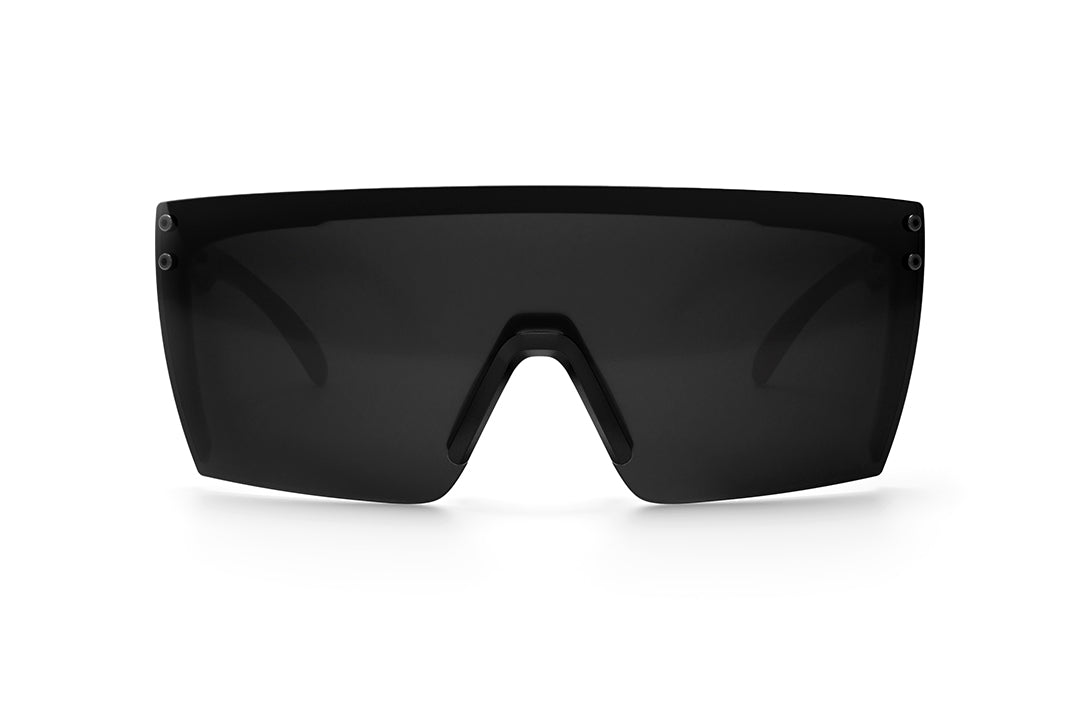 Front view of Heat Wave Visual Lazer Face Sunglasses with black frame and black lens.