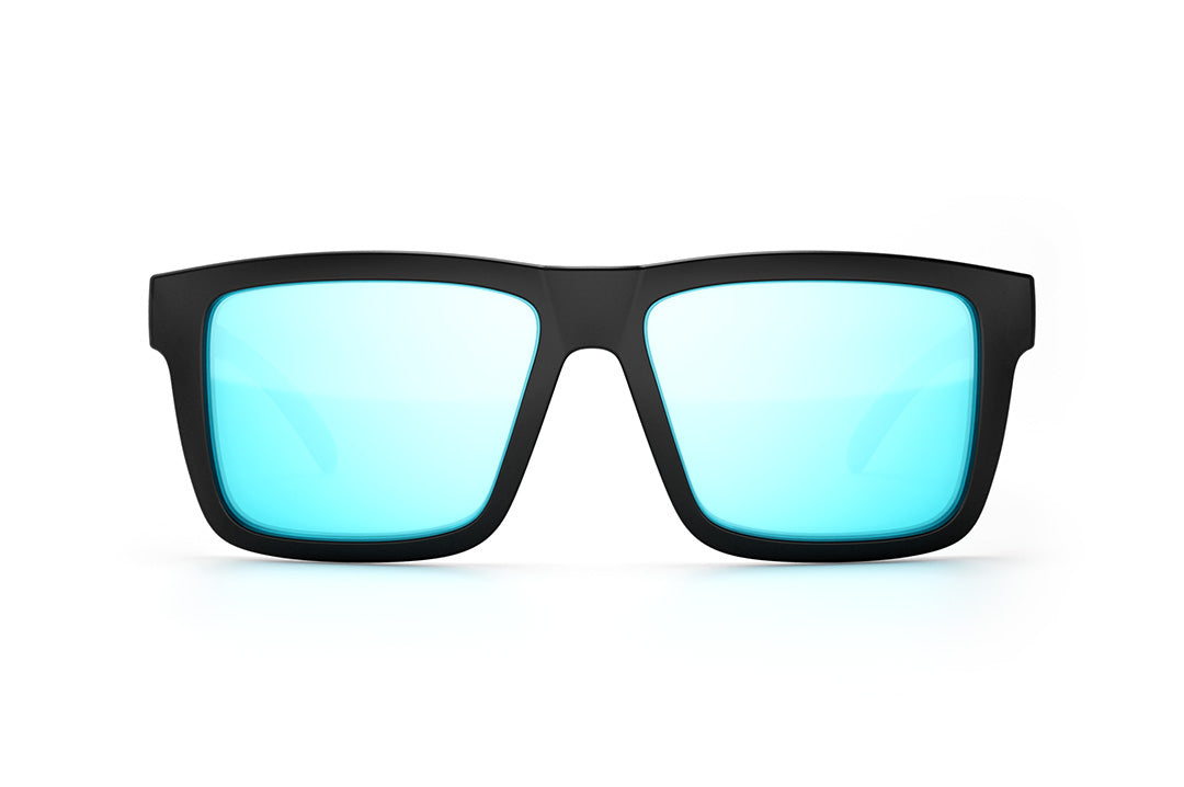 Front view of Heat Wave Visual XL Vise Sunglasses with black frame and arctic chrome lenses.