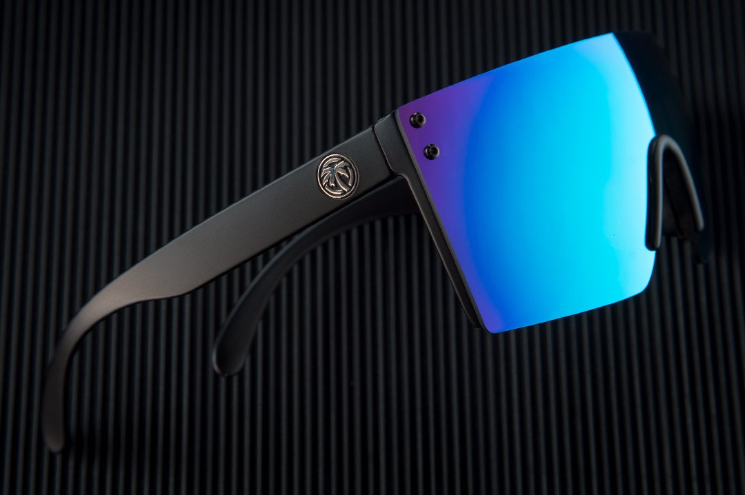 Side view of Heat Wave Visual Lazer Face Z87 Sunglasses with black frame and galaxy blue lens.