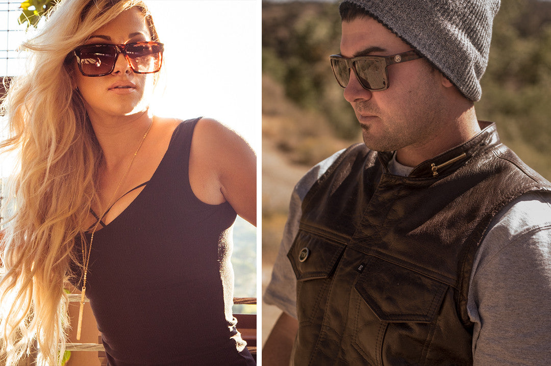 Man and women wearing Heat Wave Visual Tortoise Vise Sunglasses.