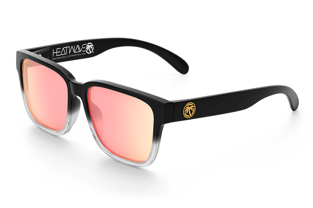 Heat Wave Visual Apollo Sunglasses with vapor fader frame, rose gold lenses and gold emblem. 