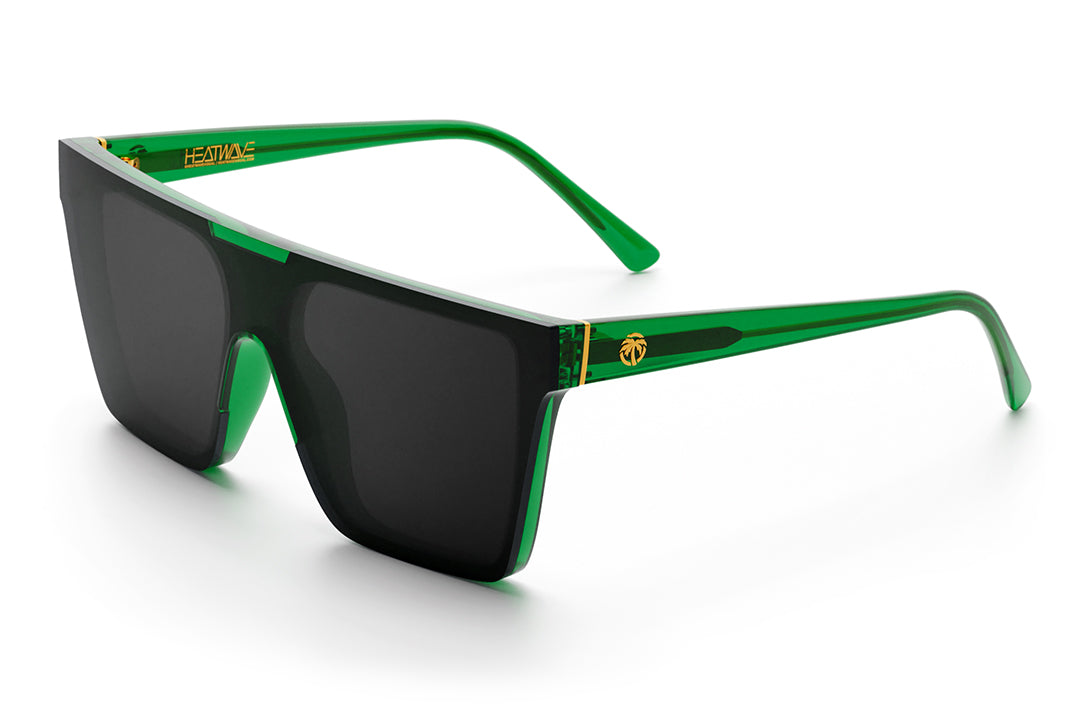 3/4 angle shot of the Clarity Sunglasses: Cycad Green on a white background