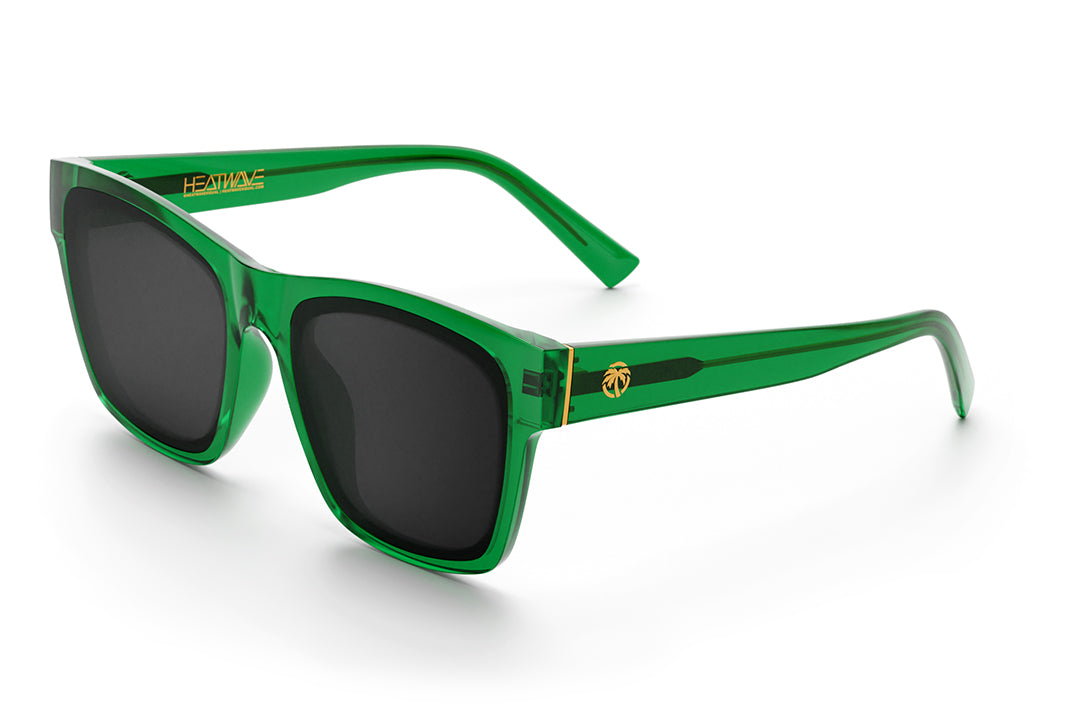 3/4 angle shot of the Marylin Sunglasses: Cycad Green on a white background.