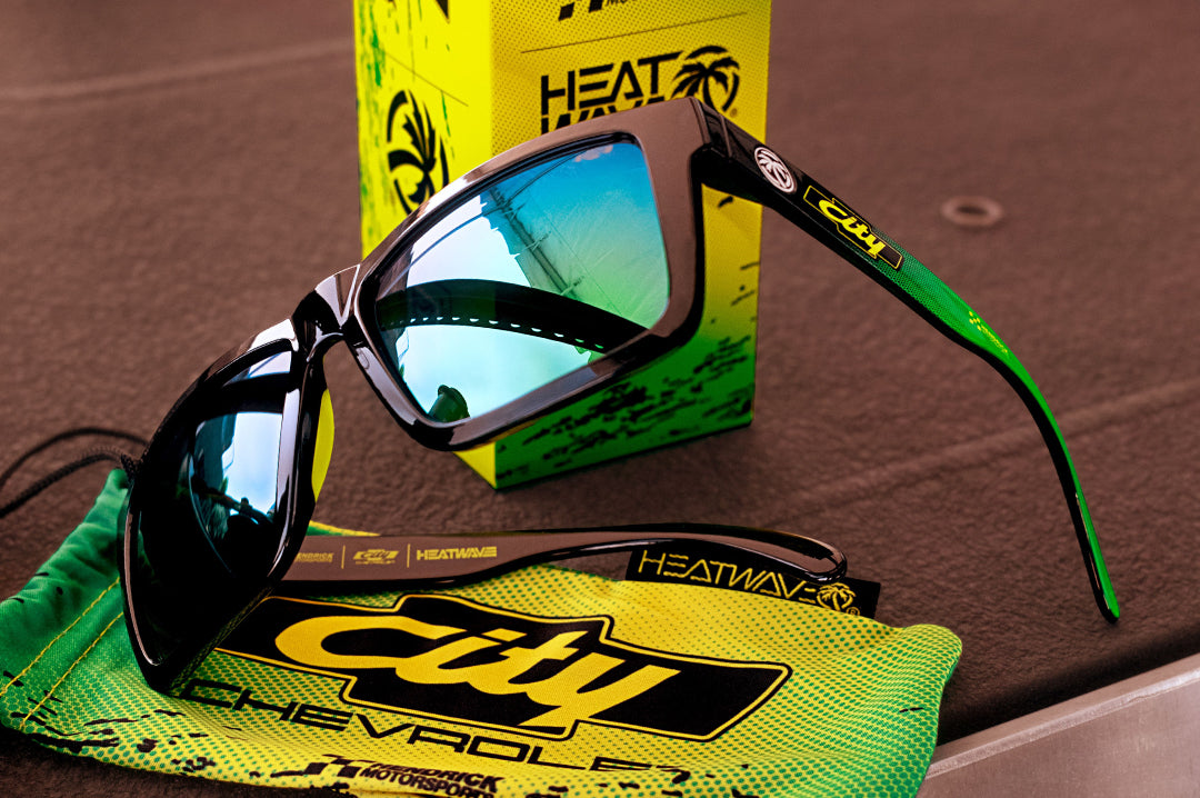 The Radium Green lenses on the City of Chevrolet X HWV Z87 Vise Sunglasses.