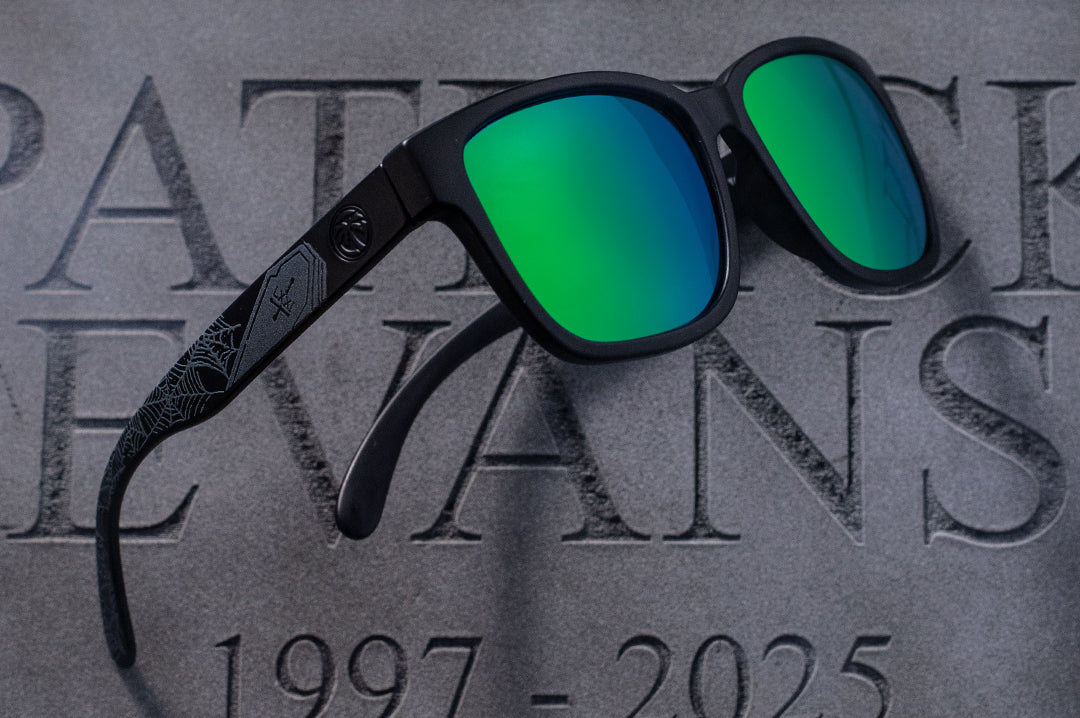 Lying on a tombstone is the Heat Wave Visual Patrick Evans Apollo Sunglasses.
