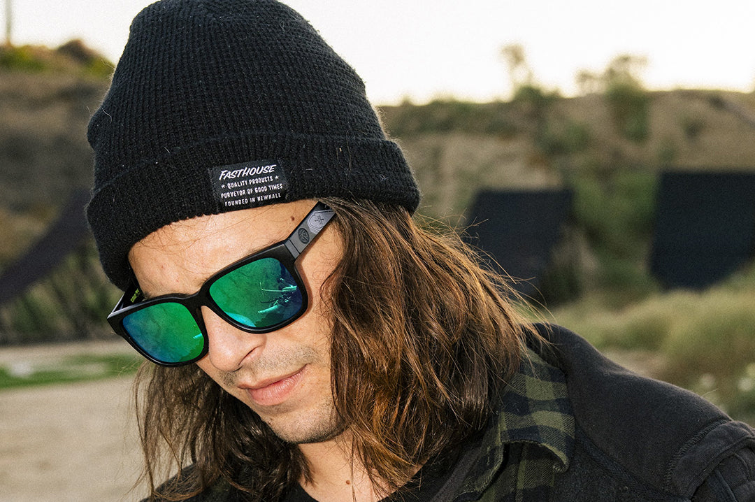 Patrick Evans outside rocking the Heat Wave Visual Patrick Evans Apollo Sunglasses.