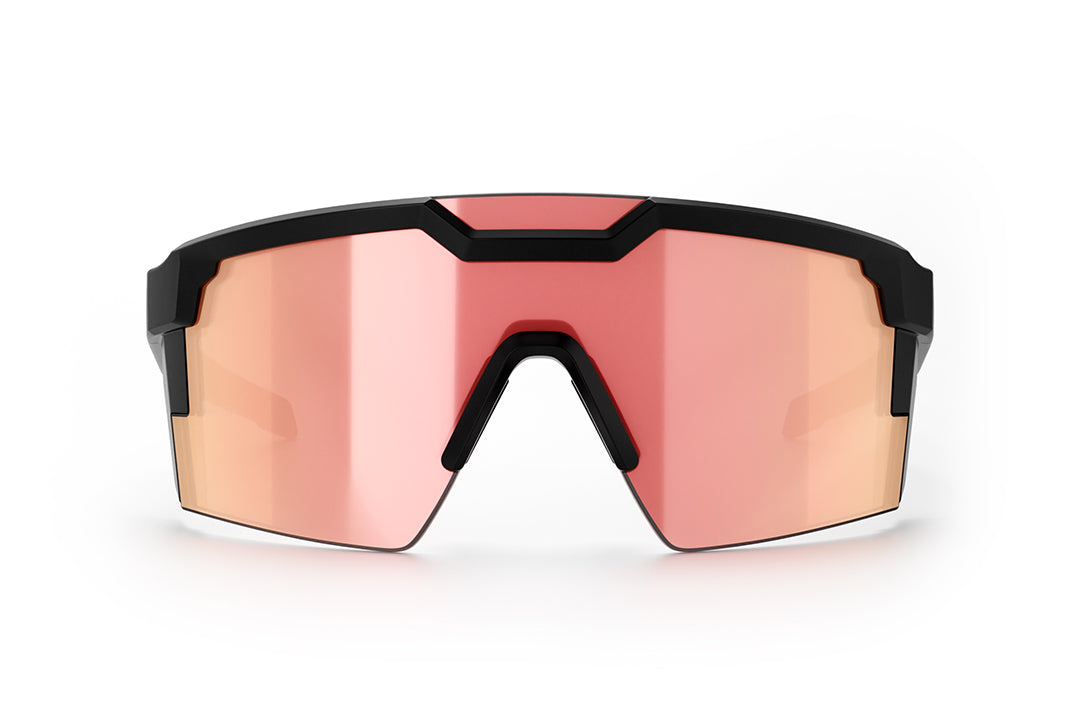 Front of the Heat Wave Visual Future Tech Sunglasses with black frame and rose gold lens.