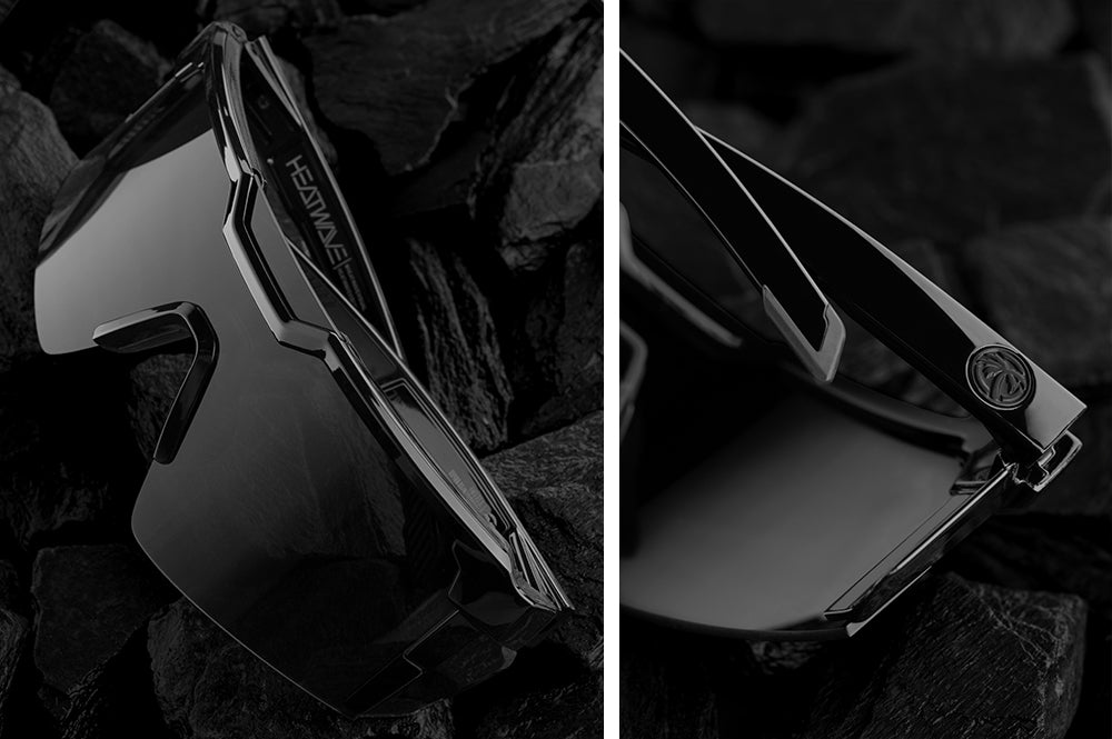 Close-up of the Heat Wave Visual Future Tech Gloss Black Sunglasses. 