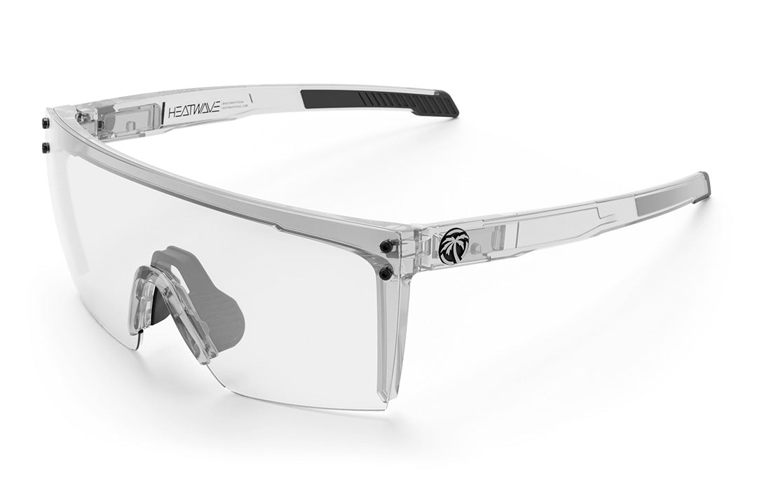 Heat Wave Visual Performance Lazer Face Sunglasses with clear frame, anti fog clear lens and clear side shields.