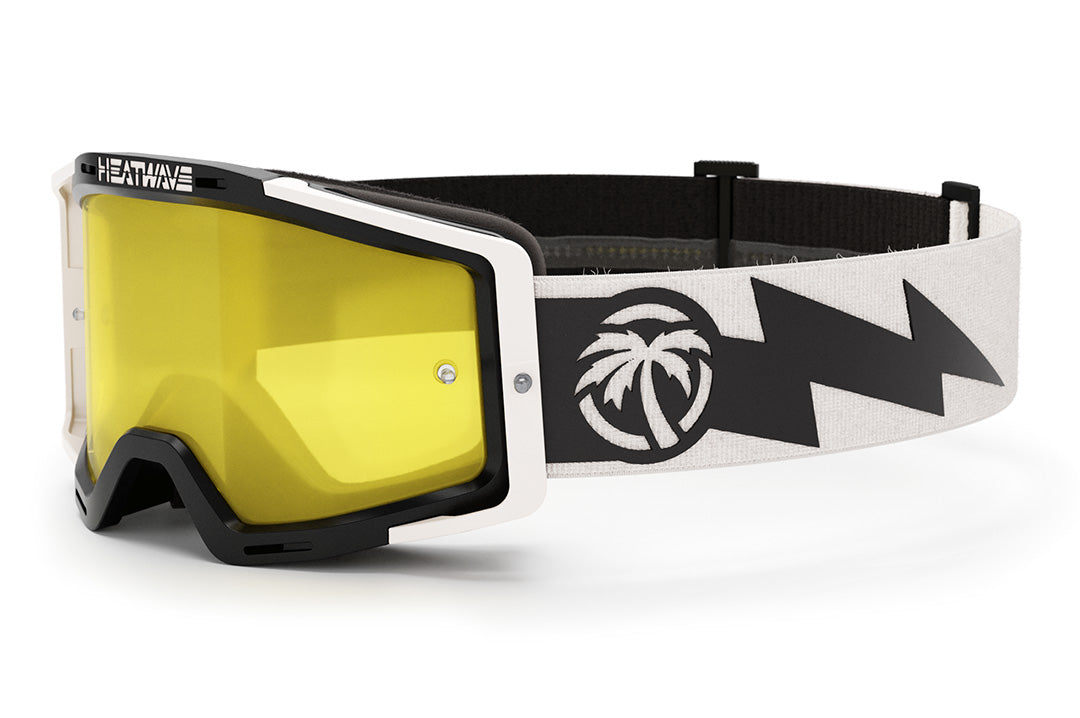 Heat Wave Visual MXG 250 Motorsport Goggles in the Rusty Butcher white/black color with a hi vis yellow lens.  