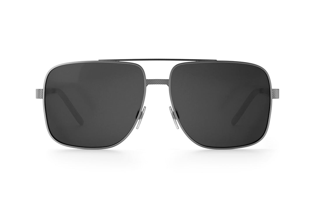 Front view of the Heat Wave Visual Nimitz Sunglasses with gun metal frame and black lenses.