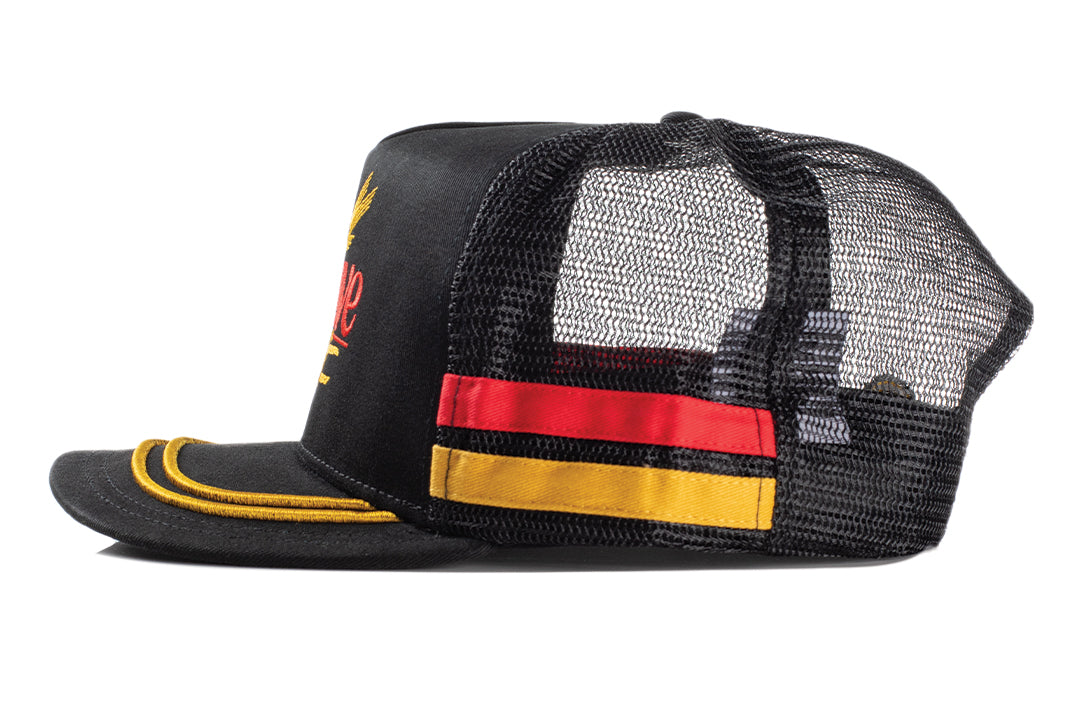 Side angle shot of the Heat Wave Offshore Hat - Black on a white background