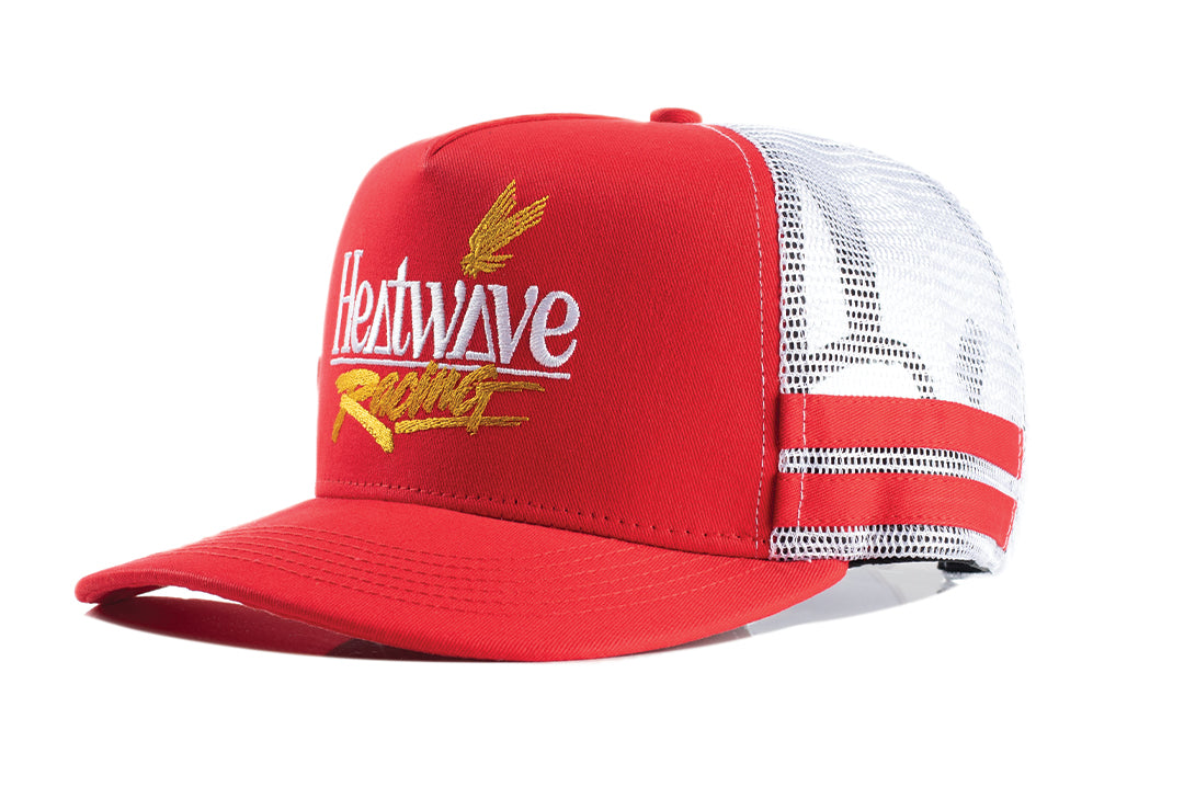 3/4 angle shot of the Heat Wave Offshore Hat - Red on white background
