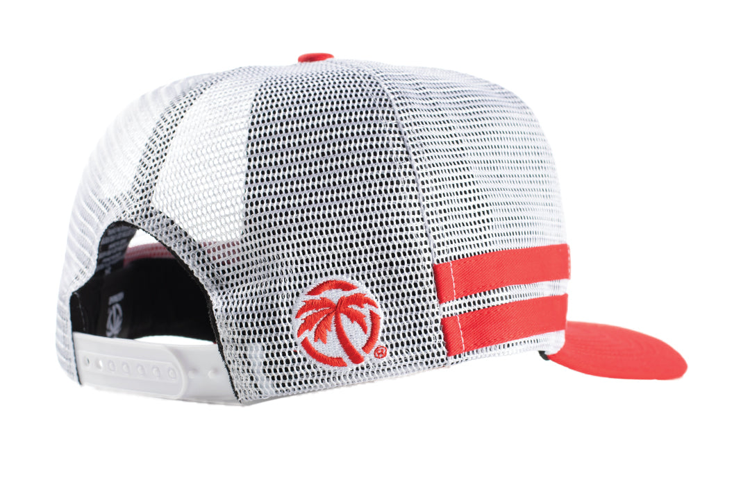 Side angle shot of the Heat Wave Offshore Hat - Red on white background