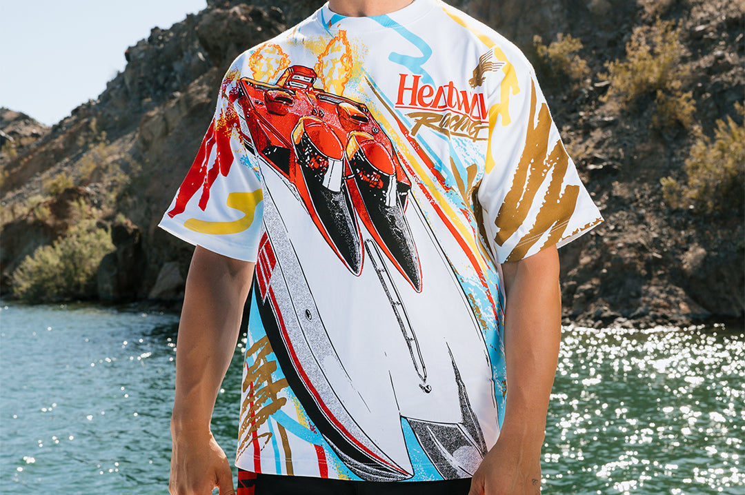 Man wearing the Heat Wave Offshore T-Shirt - White