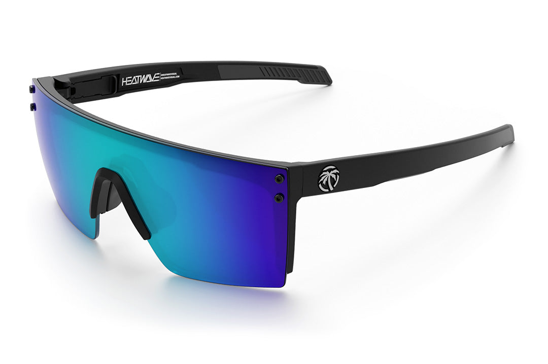 Heat Wave Visual Performance Lazer SLIM Sunglasses with black frame and galaxy blue lens. 
