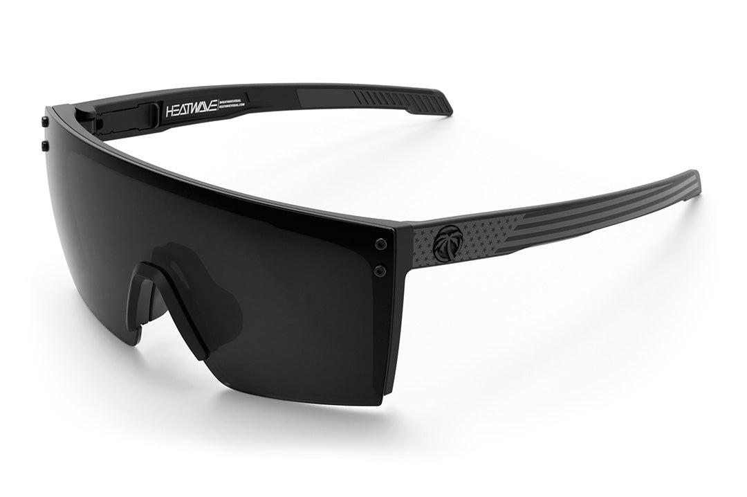 Heat Wave Visual Performance Lazer Face Sunglasses with black frame, socom print arms and black lens.