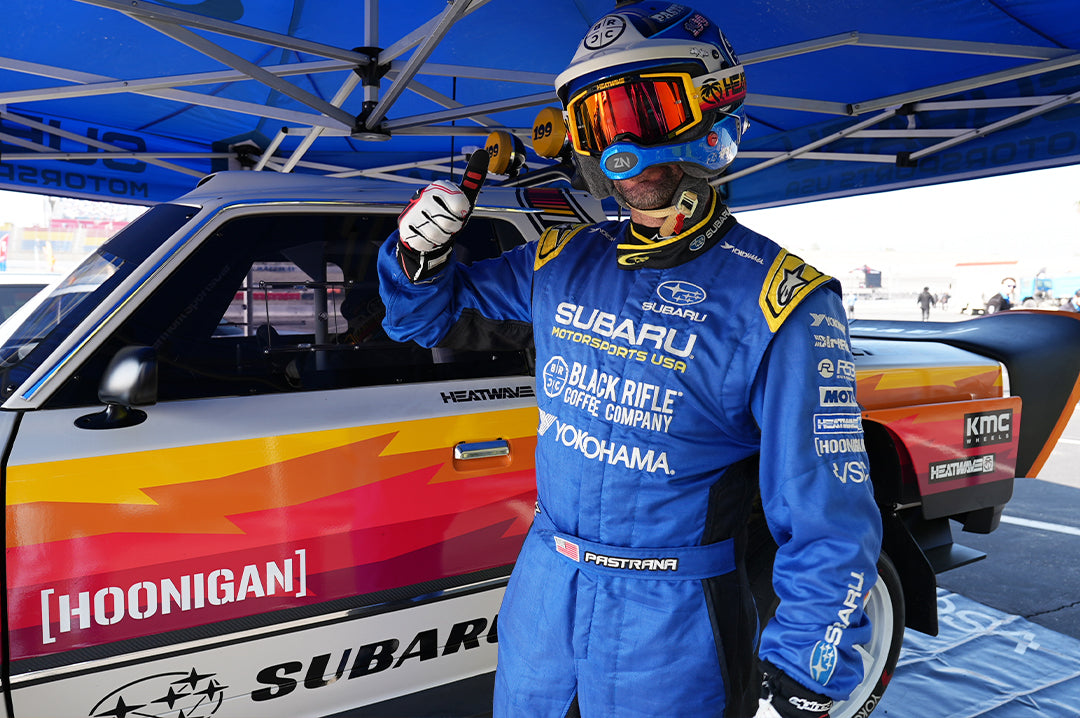 Heat Wave Visual MXG-250 with Pastrana Hoonigan print band and sunblast orange yellow lens.