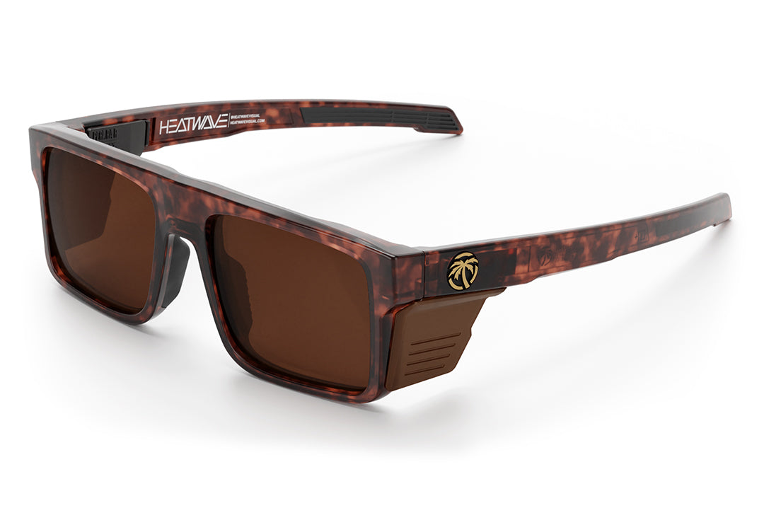 3/4th angle shot of the Performance Rayth Sunglasses: Tortoise Z87+ with brown side shields on a white background.